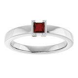 14K Gold Emerald Natural Mozambique Garnet Half-Bezel Family Stackable Ring - White Gold - view 3
