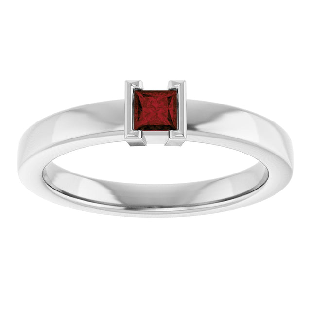 14K Gold Emerald Natural Mozambique Garnet Half-Bezel Family Stackable Ring - White Gold - view 3