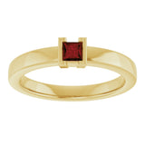 14K Gold Emerald Natural Mozambique Garnet Half-Bezel Family Stackable Ring - Yellow Gold - view 3