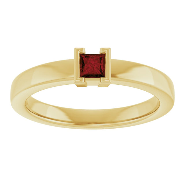 14K Gold Emerald Natural Mozambique Garnet Half-Bezel Family Stackable Ring - Yellow Gold - view 3