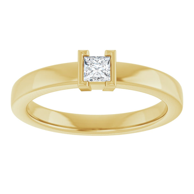 14K Gold Marquise Natural White Sapphire Half-Bezel Family Stackable Ring - Yellow Gold - view 3