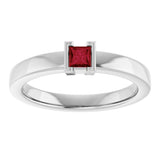 14K Gold Emerald Natural Ruby Half-Bezel Family Stackable Ring - White Gold - view 3