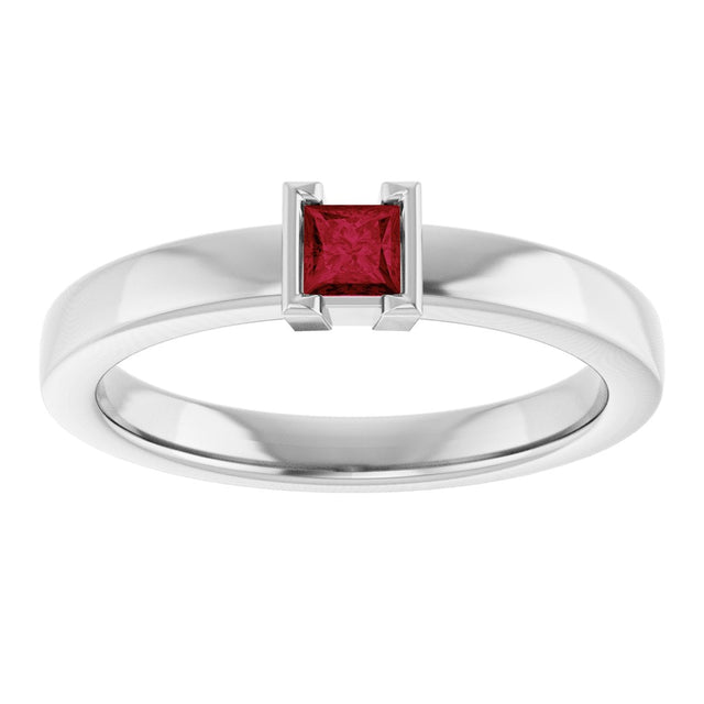 14K Gold Emerald Natural Ruby Half-Bezel Family Stackable Ring - White Gold - view 3