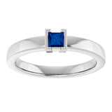 14K Gold Emerald Lab-Grown Blue Sapphire Half-Bezel Family Stackable Ring - White Gold - view 3