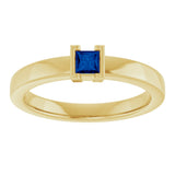 14K Gold Emerald Lab-Grown Blue Sapphire Half-Bezel Family Stackable Ring - Yellow Gold - view 3