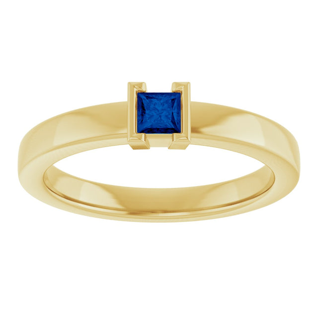 14K Gold Emerald Lab-Grown Blue Sapphire Half-Bezel Family Stackable Ring - Yellow Gold - view 3