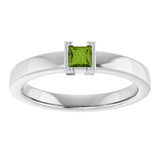 14K Gold Emerald Natural Peridot Half-Bezel Family Stackable Ring - White Gold - view 3