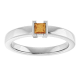 14K Gold Emerald Natural Citrine Half-Bezel Family Stackable Ring - White Gold - view 3