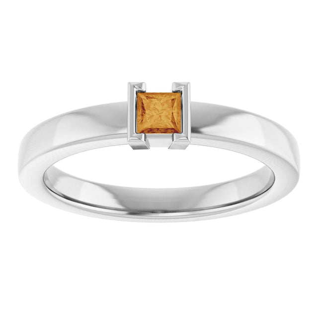 14K Gold Emerald Natural Citrine Half-Bezel Family Stackable Ring - White Gold - view 3