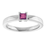 14K Gold Emerald Natural Pink Tourmaline Half-Bezel Family Stackable Ring - White Gold - view 3