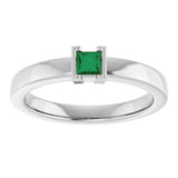 14K Gold Emerald Lab-Grown Emerald Half-Bezel Family Stackable Ring - White Gold - view 3