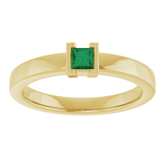 14K Gold Emerald Lab-Grown Emerald Half-Bezel Family Stackable Ring - Yellow Gold - view 3