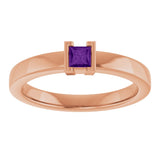 14K Gold Emerald Natural Amethyst Half-Bezel Family Stackable Ring - Rose Gold - view 3