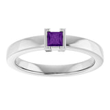 14K Gold Emerald Natural Amethyst Half-Bezel Family Stackable Ring - White Gold - view 3