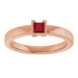 14K Gold Emerald Natural Ruby Half-Bezel Family Stackable Ring - Rose Gold - view 3
