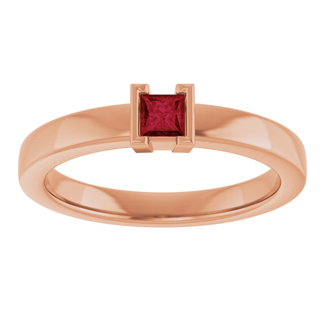 14K Gold Emerald Lab-Grown Ruby Half-Bezel Family Stackable Ring - Rose Gold - view 3