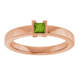 14K Gold Emerald Natural Peridot Half-Bezel Family Stackable Ring - Rose Gold - view 3