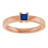 14K Gold Emerald Lab-Grown Blue Sapphire Half-Bezel Family Stackable Ring - Rose Gold - view 3
