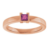 14K Gold Emerald Natural Pink Tourmaline Half-Bezel Family Stackable Ring - Rose Gold - view 3