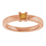 14K Gold Emerald Natural Citrine Half-Bezel Family Stackable Ring - Rose Gold - view 3