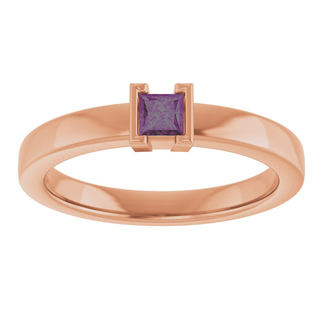 14K Gold Emerald Lab-Grown Alexandrite Half-Bezel Family Stackable Ring - Rose Gold - view 3
