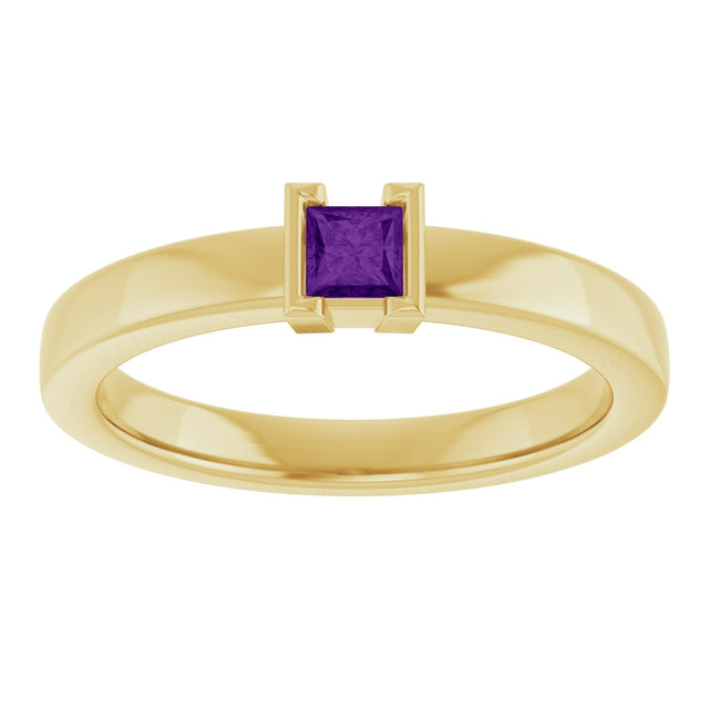 14K Gold Emerald Natural Amethyst Half-Bezel Family Stackable Ring - Yellow Gold - view 3