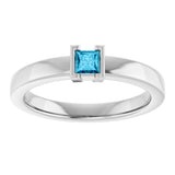 14K Gold Emerald Natural Aquamarine Half-Bezel Family Stackable Ring - White Gold - view 3