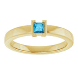 14K Gold Emerald Natural Aquamarine Half-Bezel Family Stackable Ring - Yellow Gold - view 3
