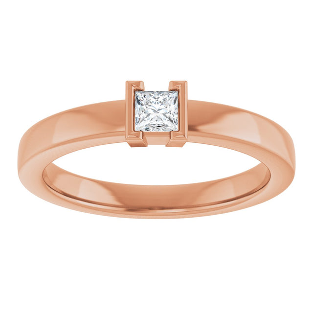 14K Gold Marquise Natural White Sapphire Half-Bezel Family Stackable Ring - Rose Gold - view 3