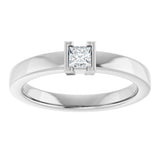 14K Gold Marquise Natural White Sapphire Half-Bezel Family Stackable Ring - White Gold - view 3