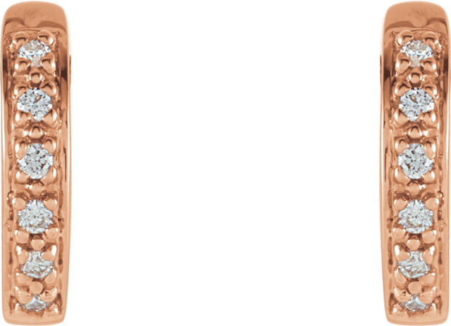14K Gold Round Natural Diamond Accented Hoop Earrings – 1.2-1.75mm Stones - Rose Gold - view 2