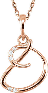 14K Gold Round Natural Diamond Initial Necklace or Pendant - Rose Gold