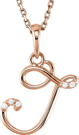 14K Gold Round Natural Diamond Initial Necklace or Pendant - Rose Gold
