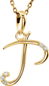 14K Gold Round Natural Diamond Initial Necklace or Pendant - Yellow Gold