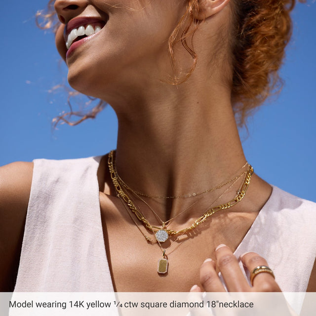 14K Gold Square Natural Diamond Bezel-Set Station Necklace - Rose Gold - view 2