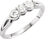 14K Gold Round Natural Diamond Three-Stone Ring – 2.8-4.4mm Stones - White Gold