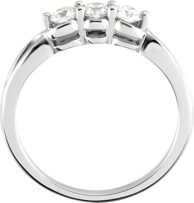 14K Gold Round Natural Diamond Three-Stone Ring – 2.8-4.4mm Stones - White Gold - view 2