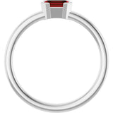 14K Gold Emerald Natural Mozambique Garnet Half-Bezel Family Stackable Ring - White Gold - view 2