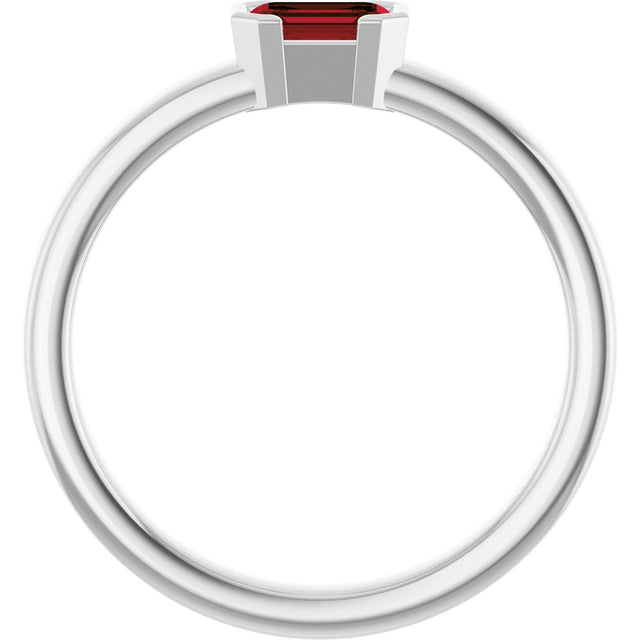 14K Gold Emerald Natural Mozambique Garnet Half-Bezel Family Stackable Ring - White Gold - view 2