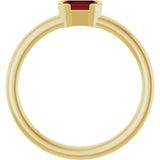 14K Gold Emerald Natural Mozambique Garnet Half-Bezel Family Stackable Ring - Yellow Gold - view 2