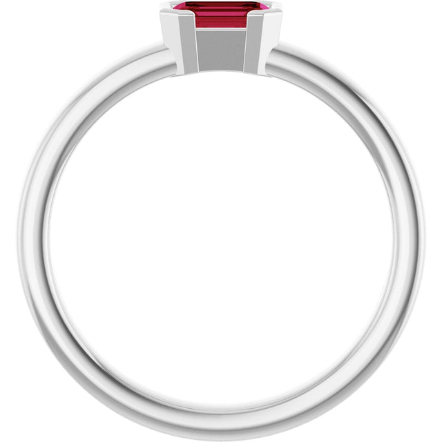 14K Gold Emerald Lab-Grown Ruby Half-Bezel Family Stackable Ring - White Gold - view 2