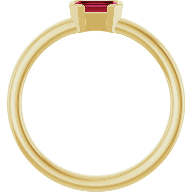14K Gold Emerald Natural Ruby Half-Bezel Family Stackable Ring - Yellow Gold - view 2