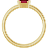 14K Gold Emerald Lab-Grown Ruby Half-Bezel Family Stackable Ring - Yellow Gold - view 2