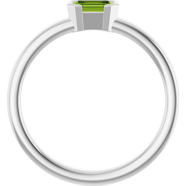 14K Gold Emerald Natural Peridot Half-Bezel Family Stackable Ring - White Gold - view 2