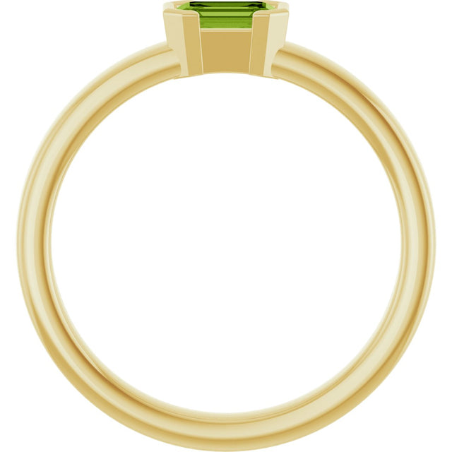 14K Gold Emerald Natural Peridot Half-Bezel Family Stackable Ring - Yellow Gold - view 2