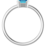14K Gold Emerald Natural Blue Zircon Half-Bezel Family Stackable Ring - White Gold - view 2