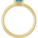 14K Gold Emerald Natural Blue Zircon Half-Bezel Family Stackable Ring - Yellow Gold - view 2