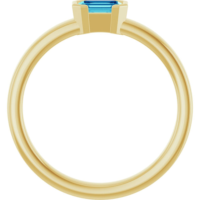 14K Gold Emerald Natural Blue Zircon Half-Bezel Family Stackable Ring - Yellow Gold - view 2