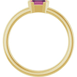 14K Gold Emerald Natural Pink Tourmaline Half-Bezel Family Stackable Ring - Yellow Gold - view 2