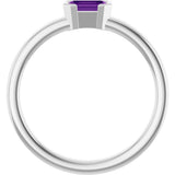 14K Gold Emerald Natural Amethyst Half-Bezel Family Stackable Ring - White Gold - view 2